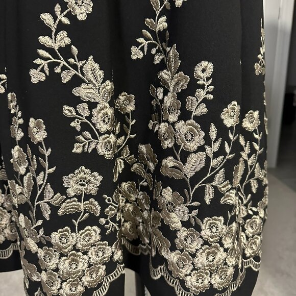Calvin Klein Fit & Flare: Floral-embroidered Dress, Black/Gold, Size 16 - Picture 3 of 4